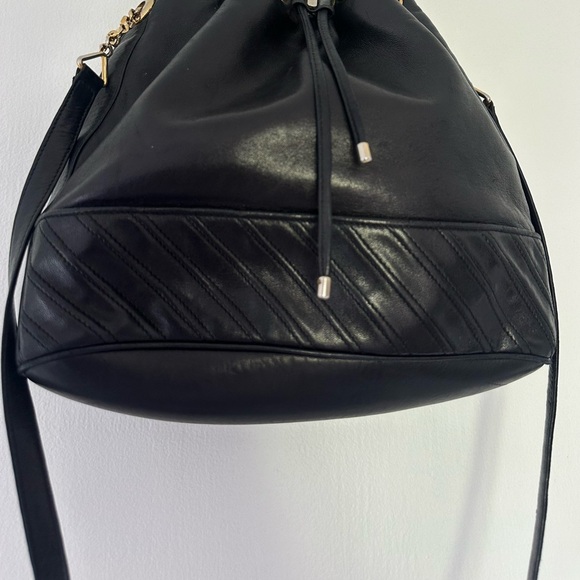 Vintage ITALIAN SISO Black Leather Bucket Bag Purse - Picture 4 of 10